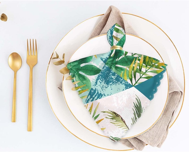 Yibeas Geometric Shapes Palm Trees Cloth Napkins Set of 4 Soft Watercolor Tropical Leaves Hexagon and Triangle Washable and Reusable Dinner Napkins for Weddings Parties 18 x 18 inch - Image 5