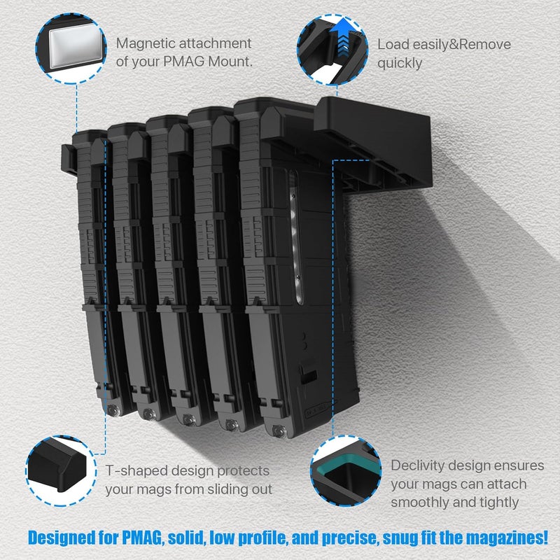 RUSFOL Solid ABS 6X Standard PMAG Wall Mount, Mag Holder, Home Magazine Storage Rack - Image 4