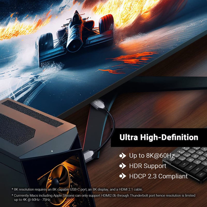CalDigit DisplayPort 2.0 Male to HDMI 2.1 Female Active Adapter 8K 60Hz, 4K UHD 120Hz High Refresh, 10 bit Color, HDR and Eyefinity Support *HDMI Cable Required (DP 2.0 to HDMI 2.1) - Image 5