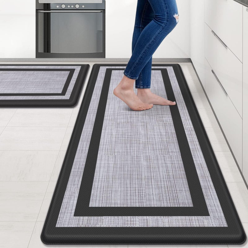 Mattitude Kitchen Rug [2 Pack] 0.47" Cushioned Rugs Non-Slip Waterproof Ergonomic Comfort Standing Rug for Floor, Office, Sink, Laundry, Black Grey - Image 1