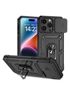 Fazza iPhone 15 Pro Max Case, Slide Camera Cover, Built-in 360° Rotate Ring Kickstand, Military Grade Shockproof Test, Heavy Duty Shockproof Protective Case for iPhone 15 Pro Max 6.7 inch Black  - Image 1