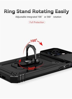 Fazza iPhone 15 Pro Max Case, Slide Camera Cover, Built-in 360° Rotate Ring Kickstand, Military Grade Shockproof Test, Heavy Duty Shockproof Protective Case for iPhone 15 Pro Max 6.7 inch Black  - Image 2