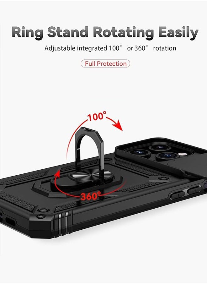 Fazza iPhone 15 Pro Max Case, Slide Camera Cover, Built-in 360° Rotate Ring Kickstand, Military Grade Shockproof Test, Heavy Duty Shockproof Protective Case for iPhone 15 Pro Max 6.7 inch Black  - Image 2