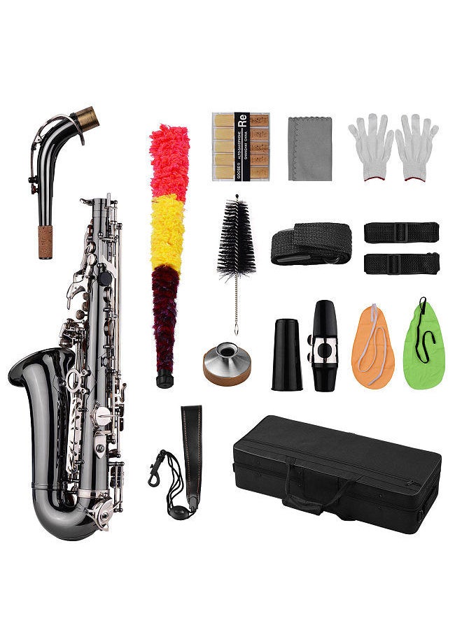 Generic - Professional Brass Bend Eb E-Flat Alto Saxophone Sax Black Nickel Plating Abalone Shell Keys With Carrying Case Gloves Cleaning Cloth Straps Grease Brush - Image 1