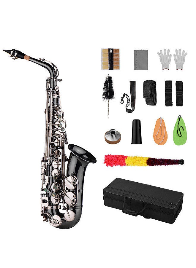 Generic - Professional Brass Bend Eb E-Flat Alto Saxophone Sax Black Nickel Plating Abalone Shell Keys With Carrying Case Gloves Cleaning Cloth Straps Grease Brush - Image 1