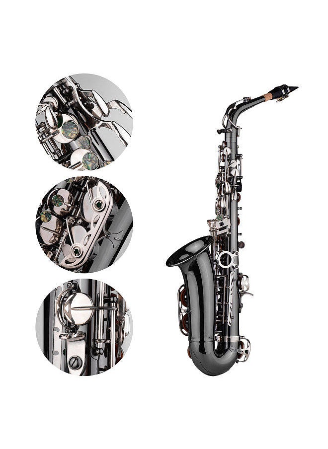 Generic - Professional Brass Bend Eb E-Flat Alto Saxophone Sax Black Nickel Plating Abalone Shell Keys With Carrying Case Gloves Cleaning Cloth Straps Grease Brush - Image 1