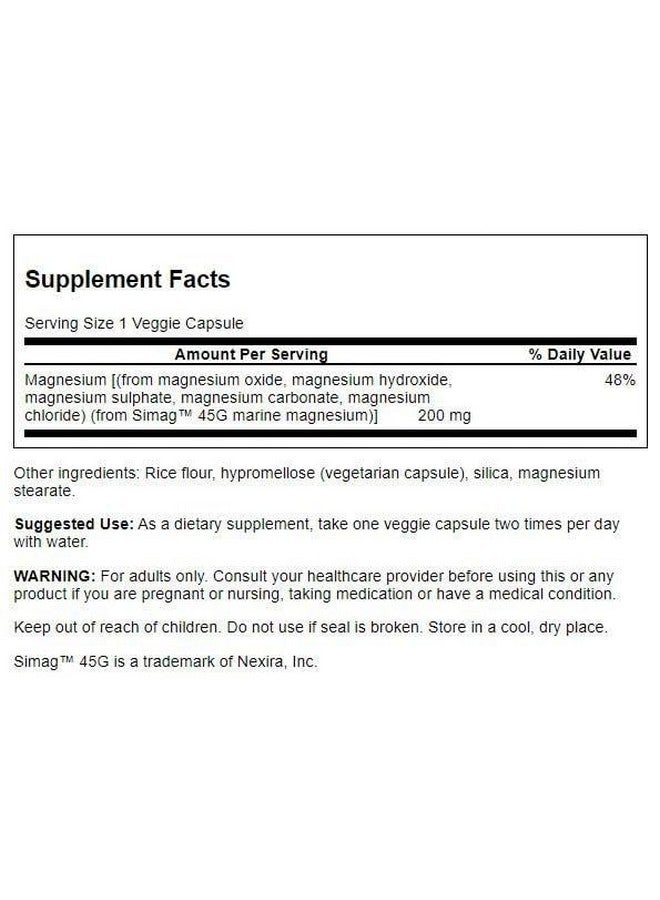 Swanson Simag Marine Magnesium 200 Milligrams Elemental 200 Milligrams 60 Veg Capsules - Image 2