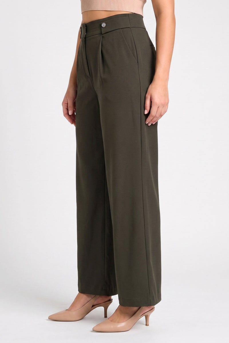 VERO MODA Women Regular Fit 32 Inseam Solid Wide Leg Pants, Dark Olive - Image 3