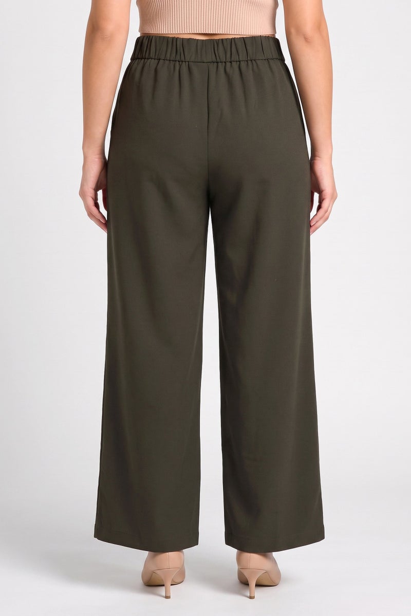 VERO MODA Women Regular Fit 32 Inseam Solid Wide Leg Pants, Dark Olive - Image 4
