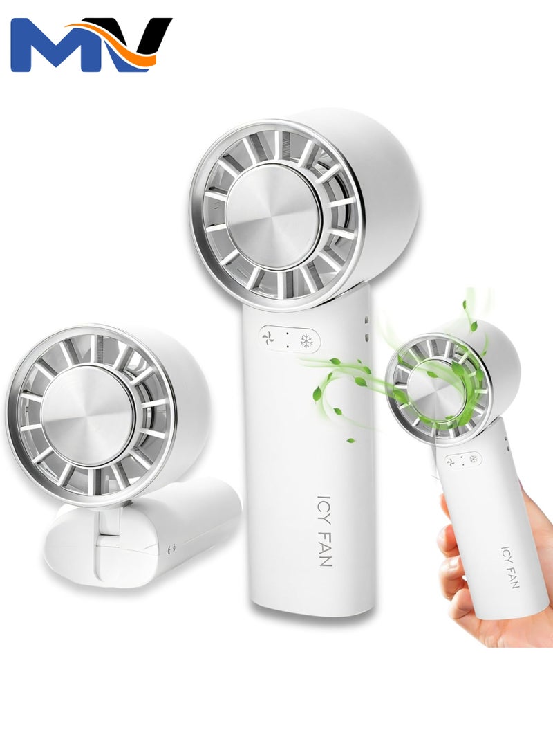 MAGIC VAULT مروحة محمولة، مروحة تبريد يدوية قابلة للطي، مروحة تبريد للرقبة، مروحة صغيرة، قوية، محمولة باليد، 4 مستويات لضبط تدفق الهواء، 3000 مللي أمبير، سعة كبيرة، حتى 15 ساعة - Image 1