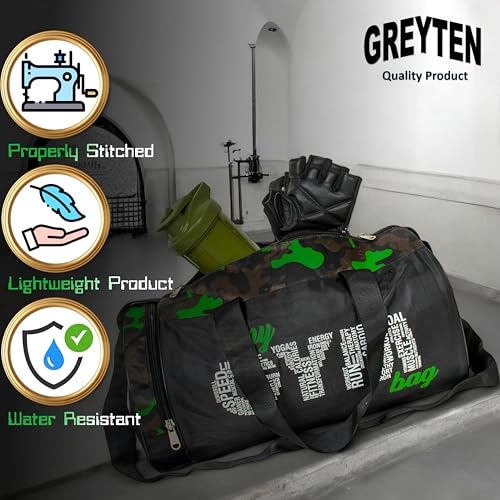 GREYTEN Gym Bag for Men & Women, Small Duffel Bag for Sports, Gyms, Duffel Bag Gym Bag, Polyester Sports Duffle/Shoulder/Gym Bag for Tennis, Dance, Golf, Football, Crossfit & Swimming (Camo Green) - Image 3