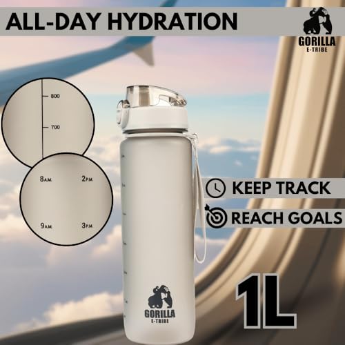 Gorilla E-Tribe Black Water Bottle Time Marker (32oz) - Daily Intake Tracking - BPA Free & Leak Proof Protein Shake Bottle - Ideal for Gym, Office, School & Hiking - Image 2