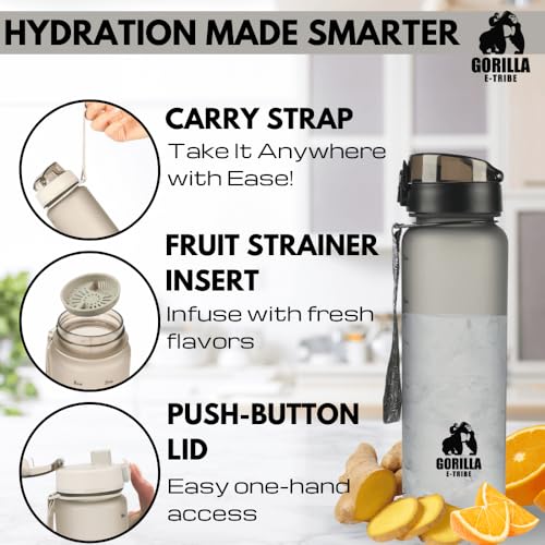 Gorilla E-Tribe Black Water Bottle Time Marker (32oz) - Daily Intake Tracking - BPA Free & Leak Proof Protein Shake Bottle - Ideal for Gym, Office, School & Hiking - Image 4