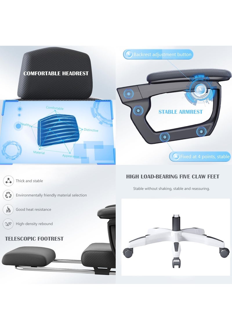 Ergonomic Office Chair Desk Chair with Lumbar Support Gaming Chair with Adjustable Headrest and Armrest Swivel Computer Chair for Home Office（White）
