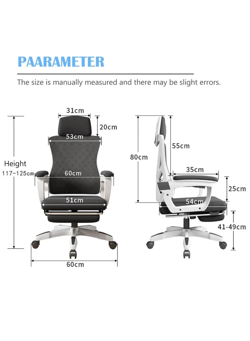 Ergonomic Office Chair Desk Chair with Lumbar Support Gaming Chair with Adjustable Headrest and Armrest Swivel Computer Chair for Home Office（White）