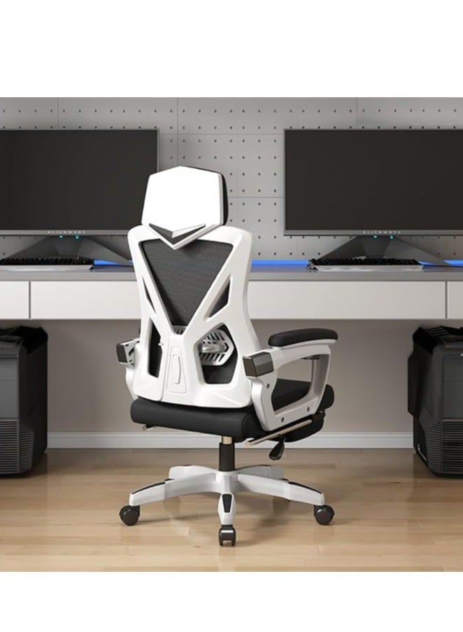 Ergonomic Office Chair Desk Chair with Lumbar Support Gaming Chair with Adjustable Headrest and Armrest Swivel Computer Chair for Home Office（White）