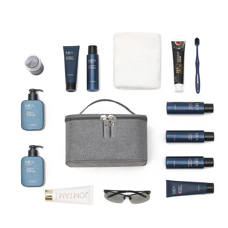Business Gift Travel Men's Toiletry Bag Outdoor Waterproof Large Capacity Portable Cosmetic Bag Cationic Cosmetic Bag(Grey) - Image 4