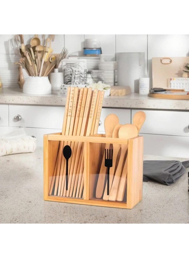 Bamboo & Acrylic Utensil Organizer, Cutlery Holder for Kitchen Counter & Dining Table - Image 5