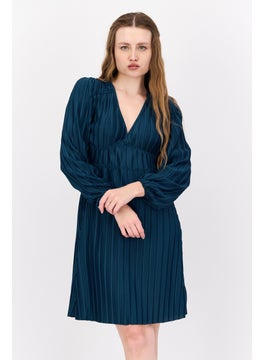 Black Tape Women Solid Mini Dress, Teal Blue  - Image 1