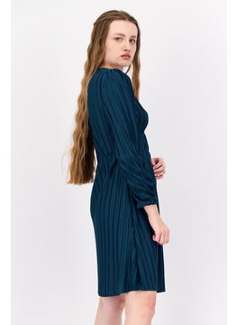Black Tape Women Solid Mini Dress, Teal Blue  - Image 2