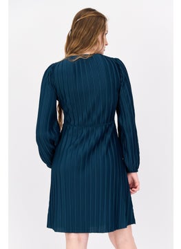 Black Tape Women Solid Mini Dress, Teal Blue  - Image 3