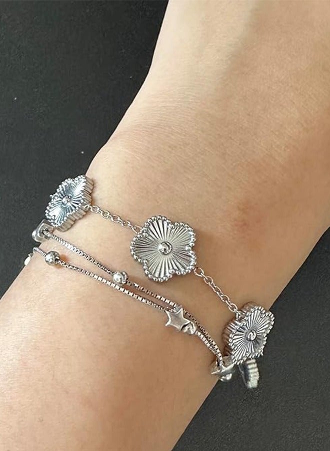 Women'S Flower Shaped Adjustable Bracelet Four-Leaf Clover Bracelet 18k Gold Plated Women'S Bracelet Lucky Birthday Gift Bracelet Jewelry Gift Fashion Gift - Image 3