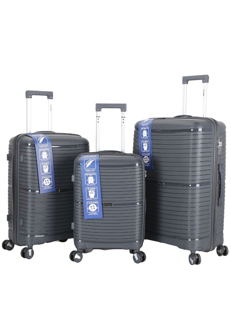 فيبتور طقم حقائب سفر بعجلات 3 قطع PP حقيبة جانبية صلبة بعجلات دوارة 360 درجة مع قفل TSA - Image 1