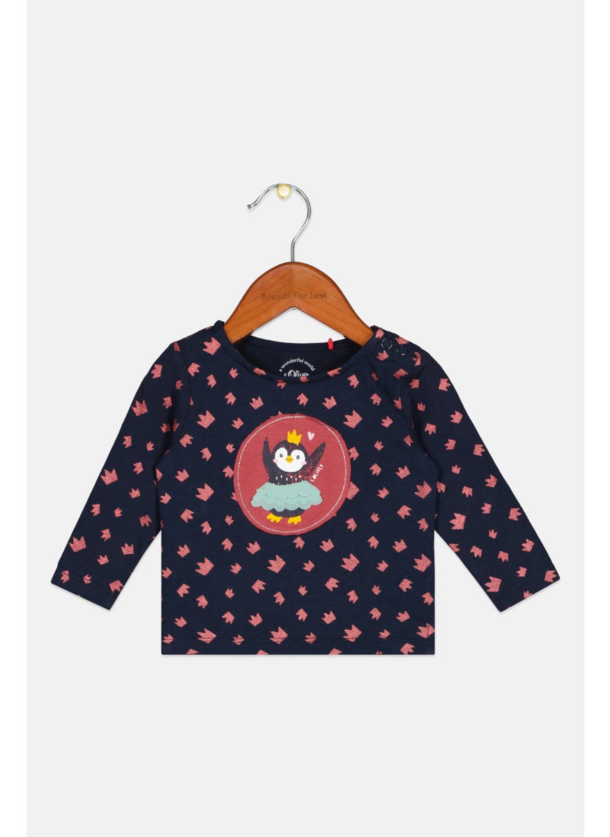 s.Oliver Toddlers Girl Allover Print Long Sleeve Top, Navy  - Image 1