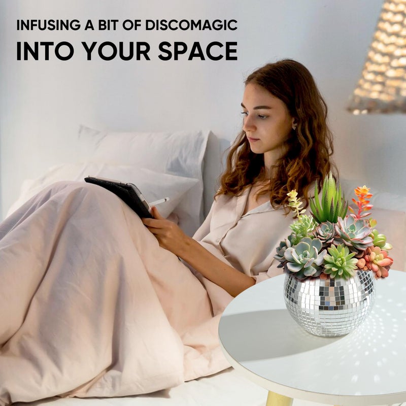 RGBDOT 6 Pcs Disco Ball Vase Disco Ball Planter for Centerpieces Disco Ball Decor Flower Vase with Silver Mirror Glass for Wedding, Birthday, Party (3" X 4") - Image 5