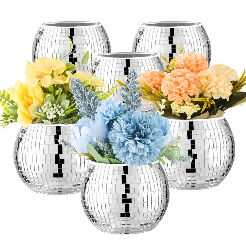 RGBDOT 6 Pcs Disco Ball Vase Disco Ball Planter for Centerpieces Disco Ball Decor Flower Vase with Silver Mirror Glass for Wedding, Birthday, Party (3" X 4") - Image 1