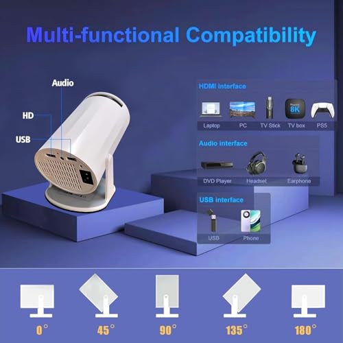 ADZOY Premium HY300 Mini Smart Projector with Android System, WiFi 6 & BT, Full HD 4K-1080P, 180°Rotation with 4D Keystone & Latest OTT Apps 2150 Lumen More Bright - Image 4