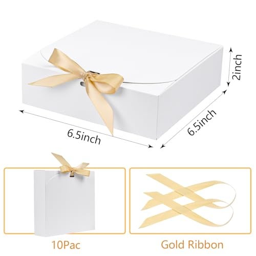 WLUSEAXI 10pack Gift Boxes with Lids 65x65x2 White Gift Boxes For Presents Paper Boxes Gift Boxes with Ribbon for Birthday Wedding Party Chocolate Candy - Image 5