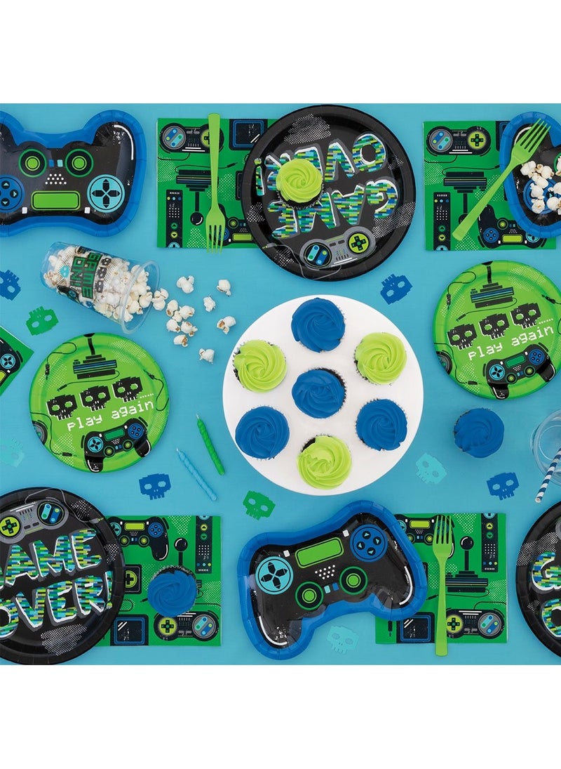 Unique Game Over Disposable Paper Plates Black 22cm 8-Pack - Image 2