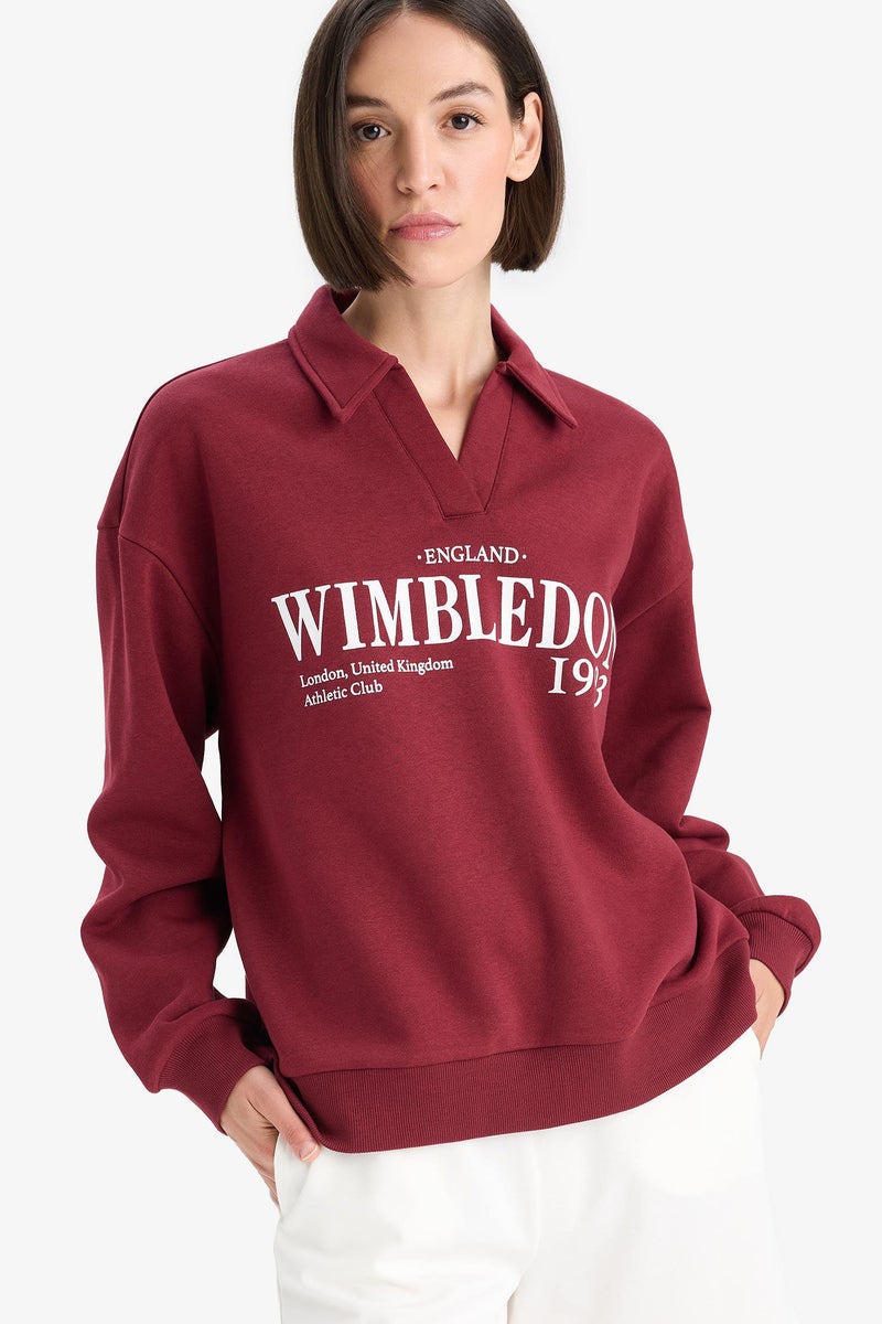 DeFacto Red Woman Relax Fit Printed Long Sleeve Sweatshirt Casual - Image 1