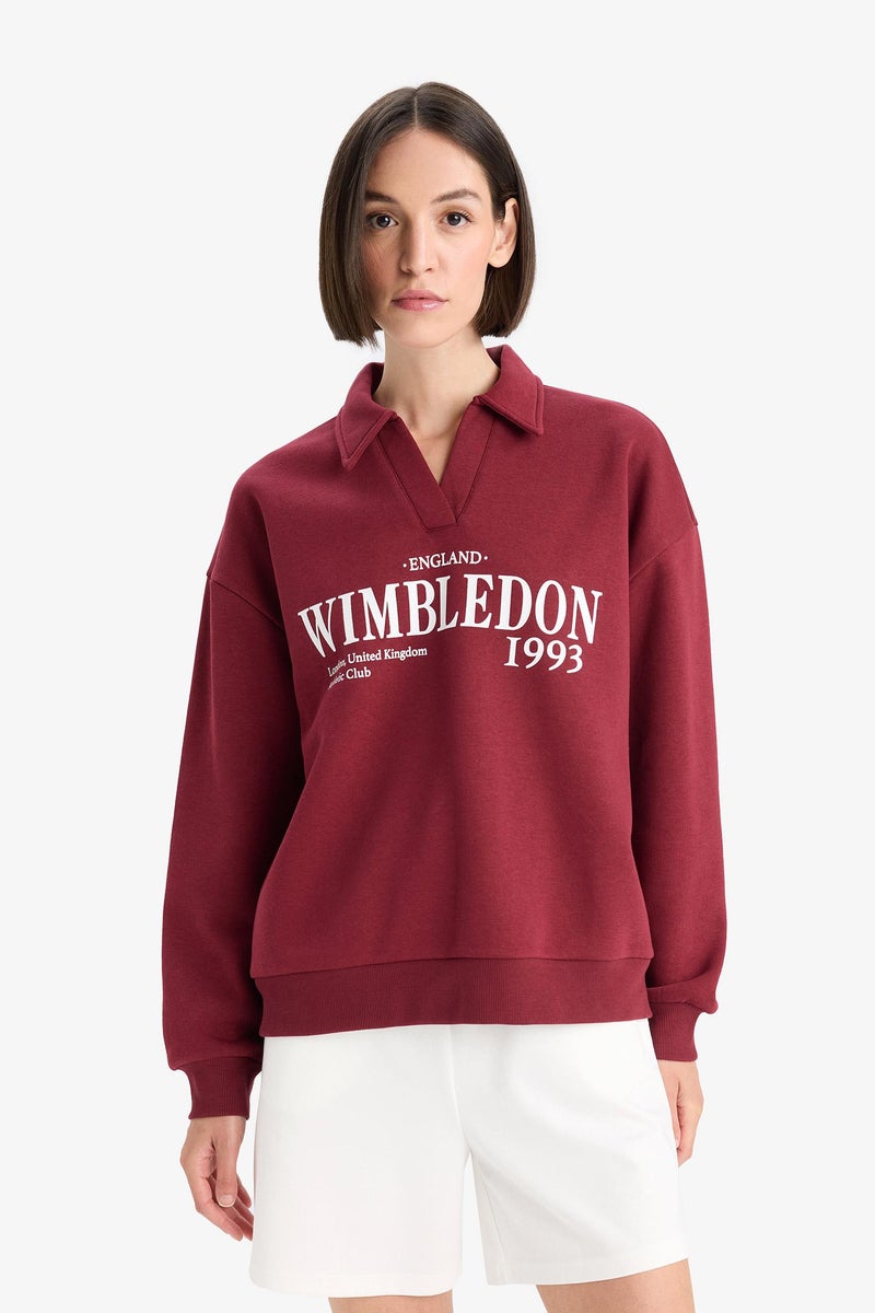 DeFacto Red Woman Relax Fit Printed Long Sleeve Sweatshirt Casual - Image 5