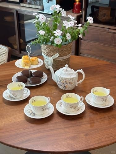 Aynsley Fine Bone China Just Orchid Swirl Teapot and Set of 2 Teacups & Saucers with Sugar Bowl & Cream Jug - Image 4