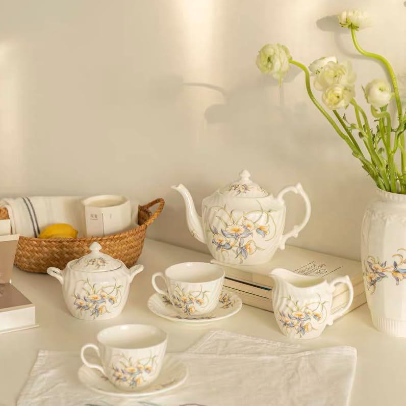 Aynsley Fine Bone China Just Orchid Swirl Teapot and Set of 2 Teacups & Saucers with Sugar Bowl & Cream Jug - Image 5