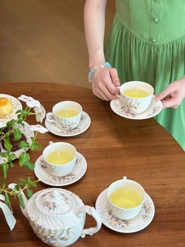 Aynsley Fine Bone China Just Orchid Swirl Teapot and Set of 2 Teacups & Saucers with Sugar Bowl & Cream Jug - Image 2