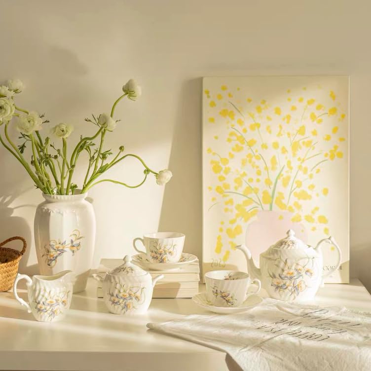 Aynsley Fine Bone China Just Orchid Swirl Teapot and Set of 2 Teacups & Saucers with Sugar Bowl & Cream Jug - Image 3