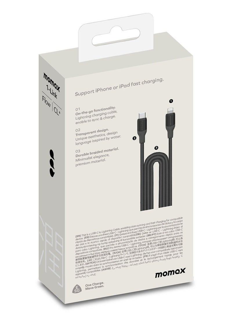 Momax - 1-Link Flow [35W] USB-C to Lightning Cable 2 meter [MFI Certified] Fast Charge PD 3.0 - Black - Image 1