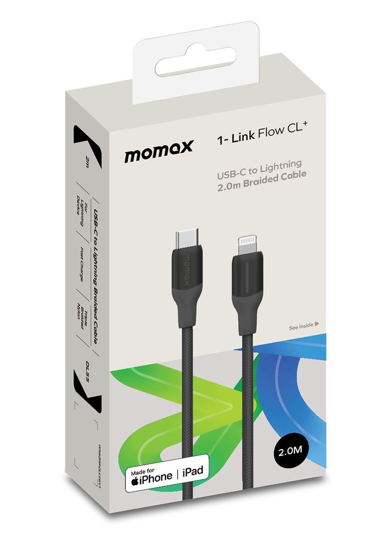 Momax - 1-Link Flow [35W] USB-C to Lightning Cable 2 meter [MFI Certified] Fast Charge PD 3.0 - Black - Image 1