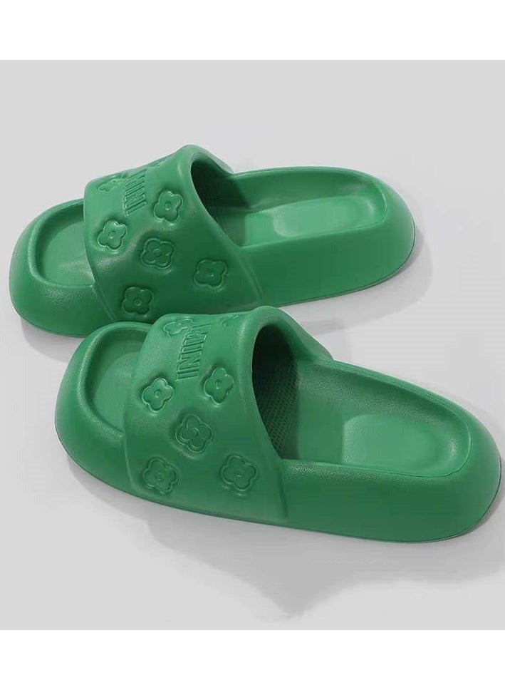 Mini Simple printed slippers for outer wear thick-soled non-slip anti-odor slippers indoor and outdoor bathroom slippers (green) - Image 1