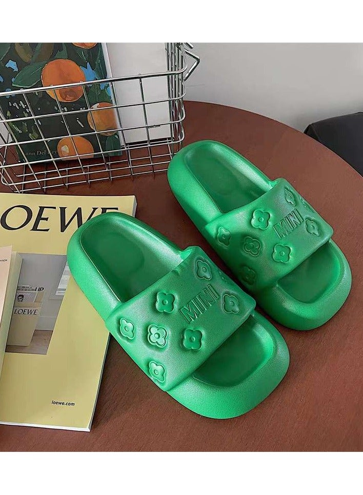 Mini Simple printed slippers for outer wear thick-soled non-slip anti-odor slippers indoor and outdoor bathroom slippers (green) - Image 3