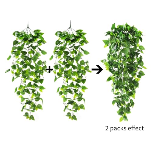 CEWOR 2pcs Fake Hanging Plants for Room Decor, 3.6ft Artificial Ivy Pothos Vine for Wall Living Room Patio Indoor Outdoor Home Shelf Office Decor (No Baskets) - Image 3