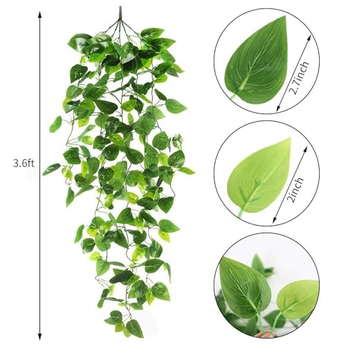 CEWOR 2pcs Fake Hanging Plants for Room Decor, 3.6ft Artificial Ivy Pothos Vine for Wall Living Room Patio Indoor Outdoor Home Shelf Office Decor (No Baskets) - Image 2