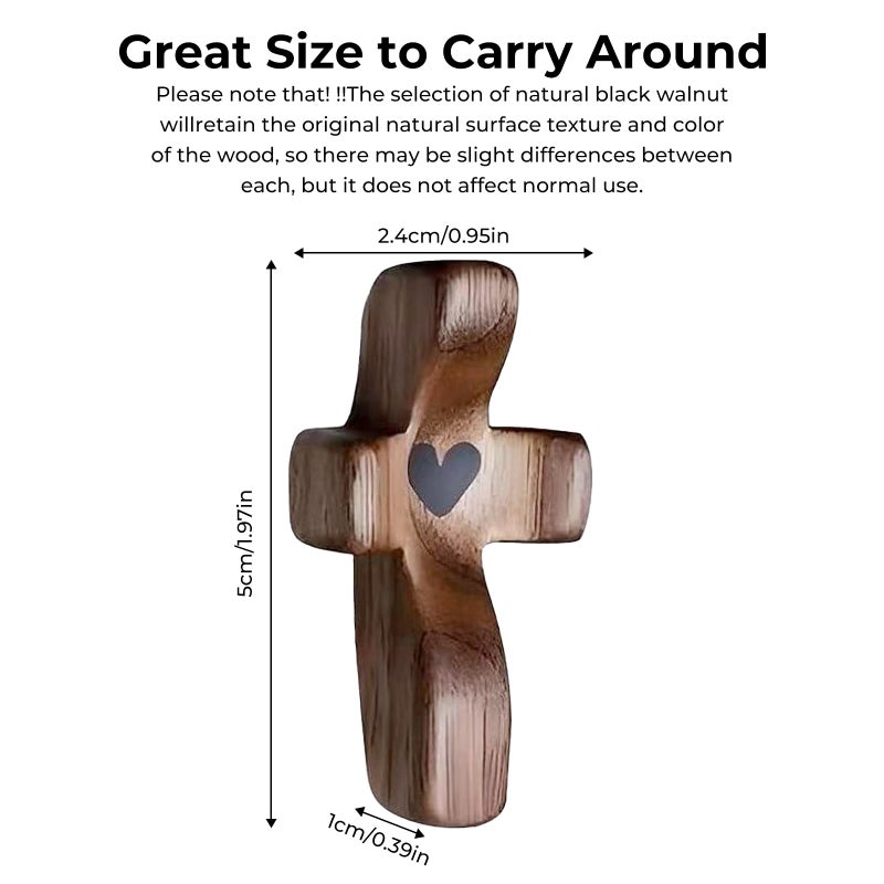 Vrouwengeld 2Pcs Wooden Pocket Cross My Heart, Stress Relief Cross Fidget, Wooden Cross Fidget Easter Gifts Encouragement Gift Ideas for Children Men Women, Pocket Prayer Cross - Image 2