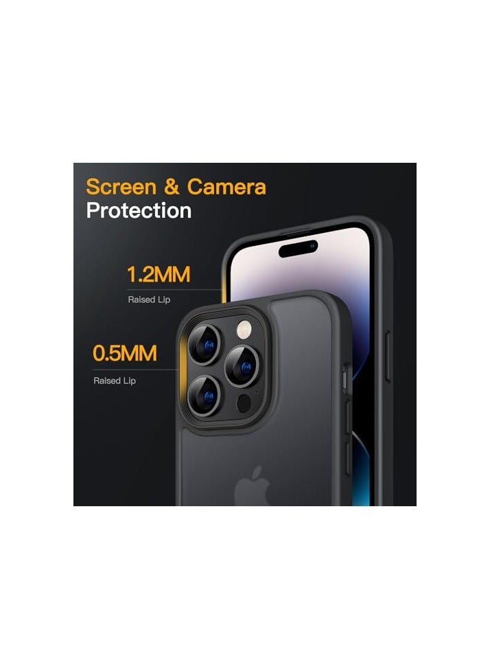 جي تيك حافظة JETech غير لامعة لهاتف iPhone 14 Pro Max مقاس 6.7 بوصة، حماية من السقوط بدرجة عسكرية مقاومة للصدمات، غطاء هاتف خلفي شفاف بلوري، مضاد لبصمات الأصابع (أسود) - Image 3