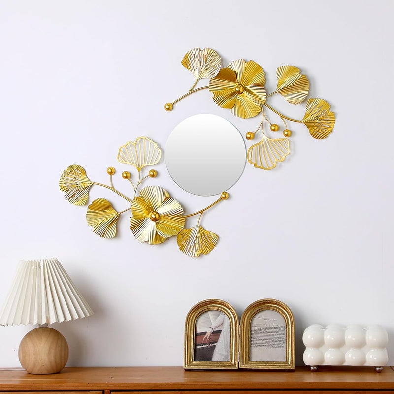 Tandefio 3 Pcs Metal Decorative Wall Mirrors for Living Room Metal Ginkgo Leaf Mirror Modern Creative Wall Decor Art Hanging Decor Mirror for Entrance Bedroom Living Room (Gold,16.inches) - Image 4