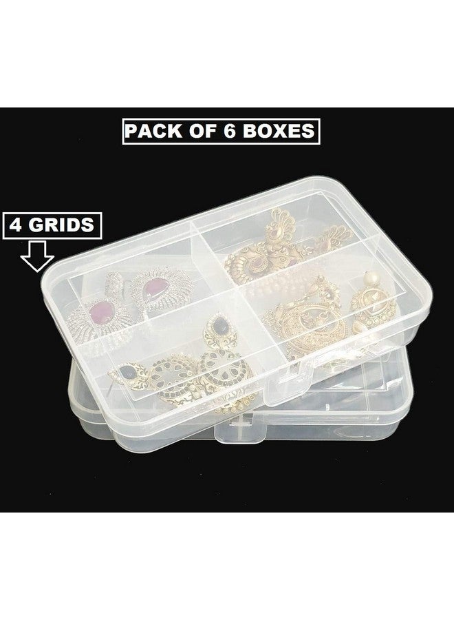 CSM® Jewelry Case Organizer Multipurpose Plastic Storage Box with dividers 4 Grids, Transparent (Pack of 6 Boxes) - Image 2