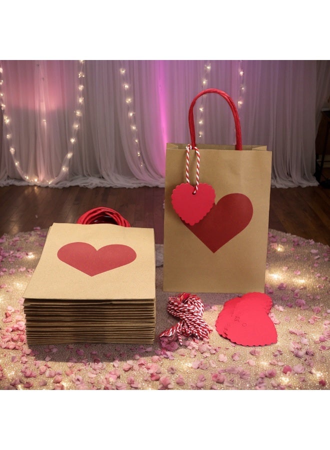 20 قطعة من أكياس الهدايا الورقية المطبوعة على شكل قلب مع علامة قلب حمراء وخيط - حقائب هدايا الزفاف وعيد الحب وأعياد الميلاد والحفلات - Image 1